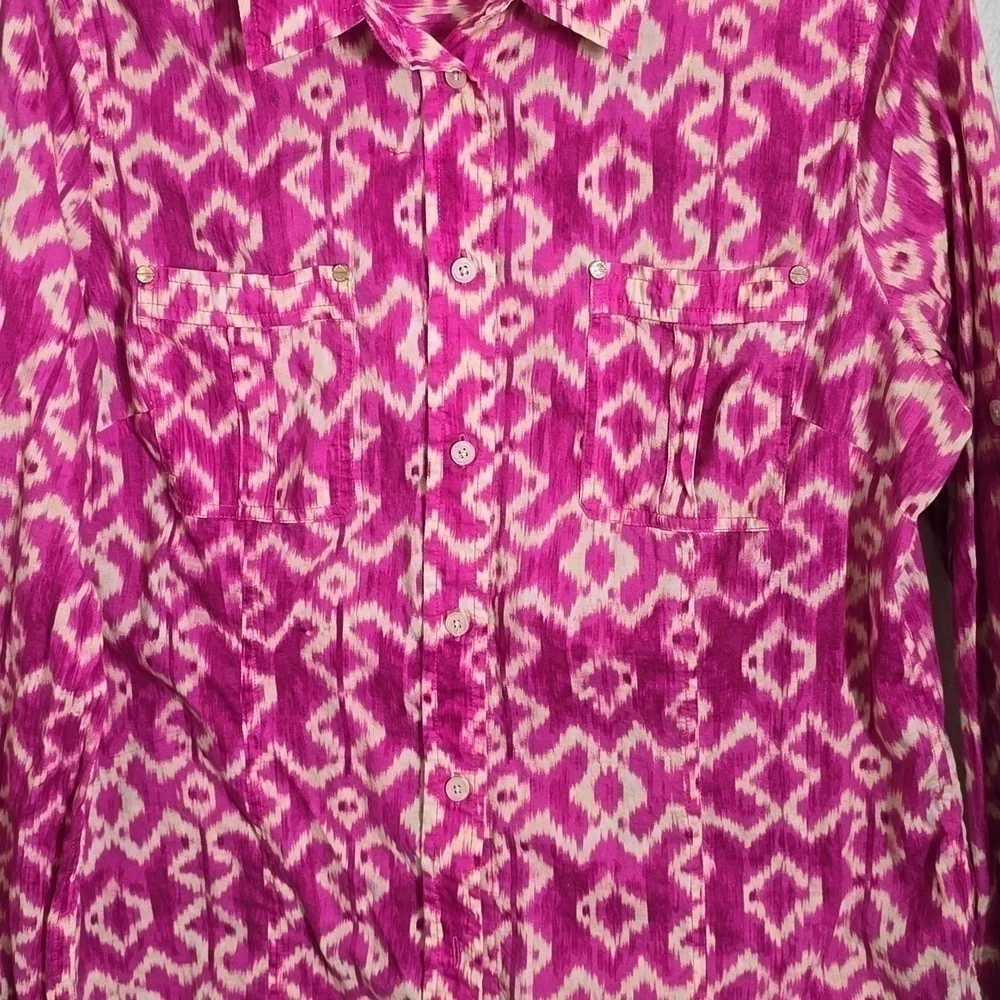 Michael Kors Women's Pink Print Button-Down Blouse. - Picture 2 of 6